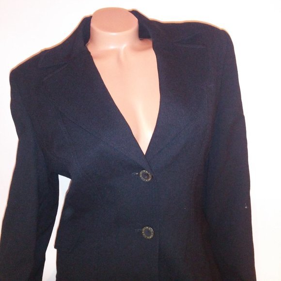 Larry Levine Suits Coat Jacket Size 8 Solid Black 100% Wool Crepe Double Breaste - Picture 4 of 16